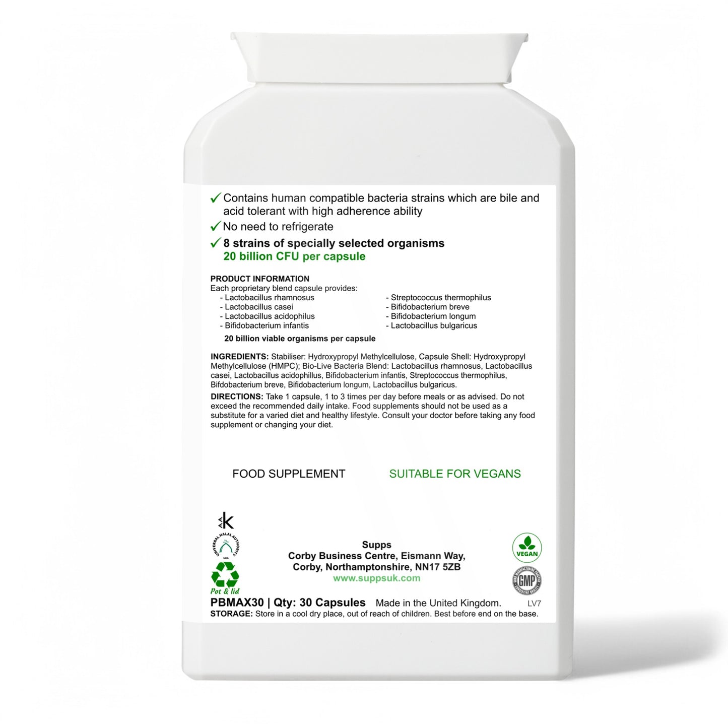 8 Different Live Cultures - A vegan, multi-strain live culture combination Supplement